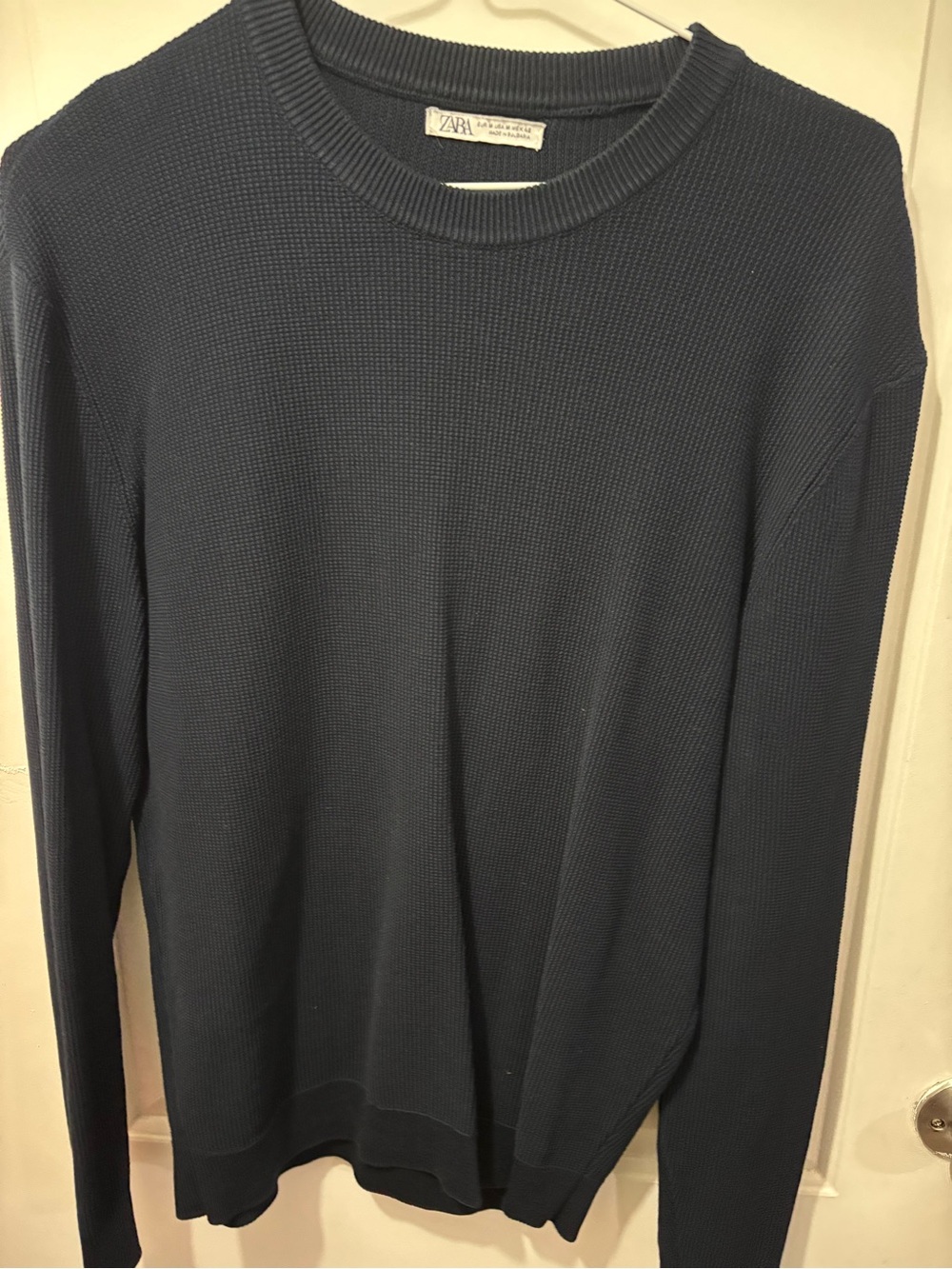 Zara Men’s Navy Textured Crew Sweater